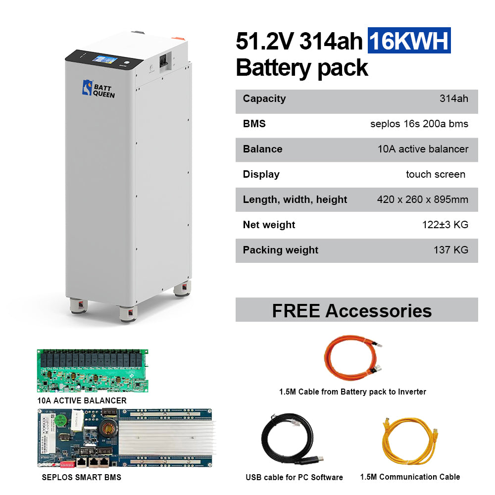 51.2V314AH LifePO4 Battery Pack 16kWh Solar Battery EU Stock