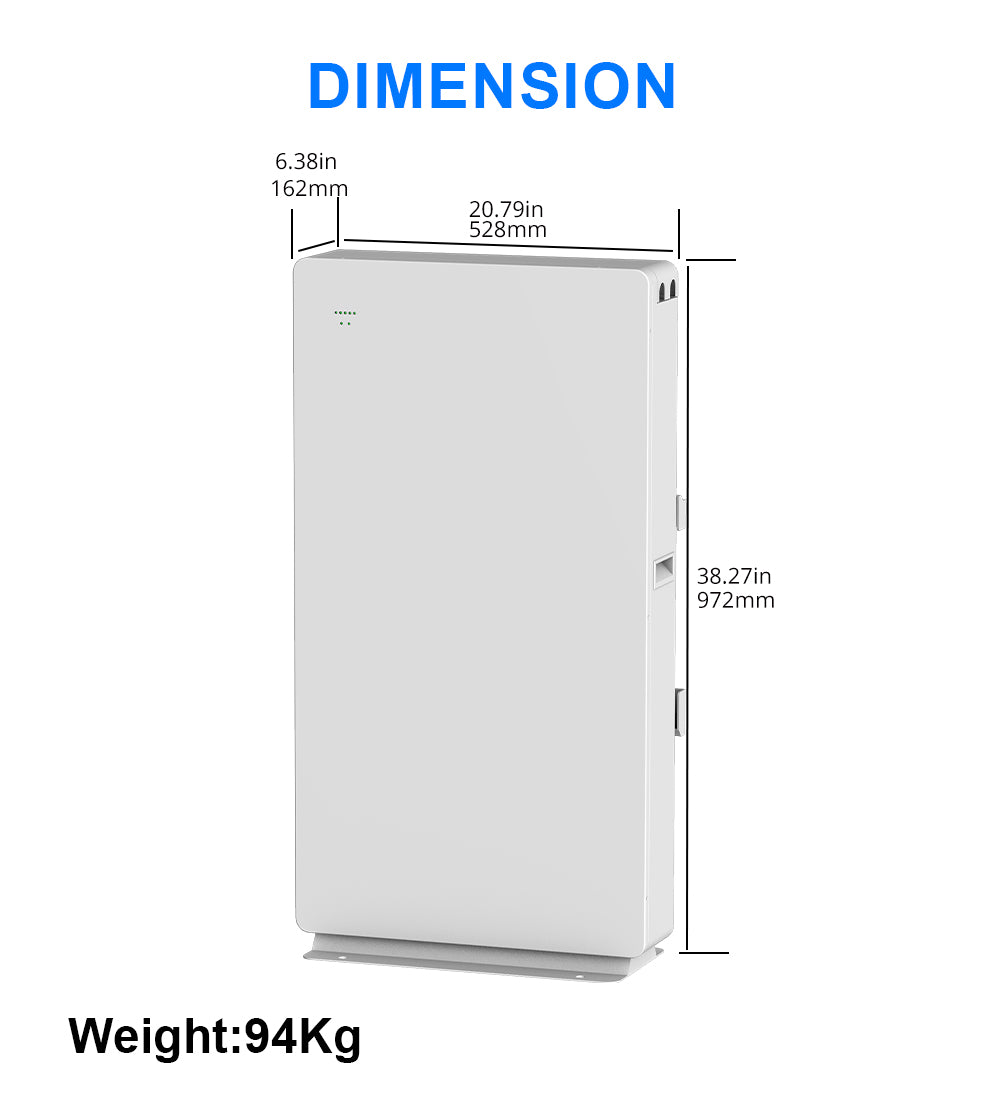 51.2V 200Ah 10.24kWh Wall Mount LiFePO4 Battery Built-in Bidirectional DC-DC Boost Converter 450V High Voltage Output IP54