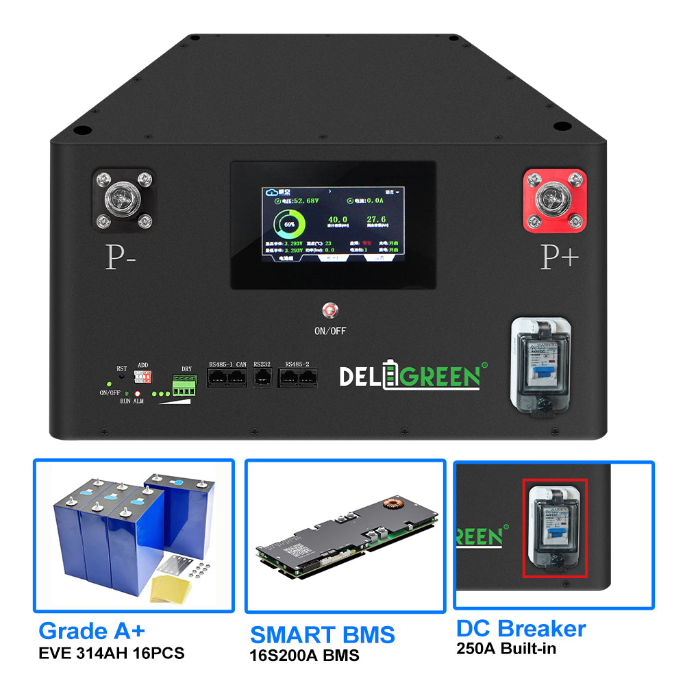 17kWh 51.2V 334AH Pre-assembly Battery Pack with V19 JK BMS, 2A active balancer, 8000 cycles