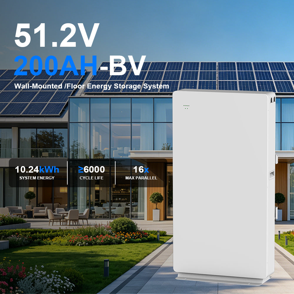 51.2V 200Ah 10.24kWh Wall Mount LiFePO4 Battery Built-in Bidirectional DC-DC Boost Converter 450V High Voltage Output IP54
