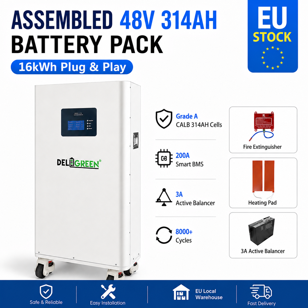 51.2V314AH 16kWh Solar Battery Built-In Heating Pad 250A Circuit Breaker Fire Extinguisher