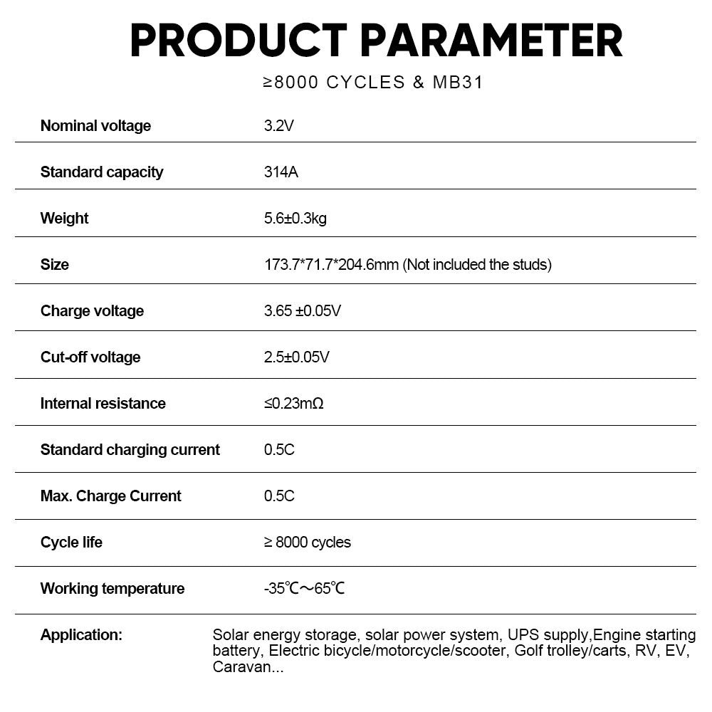 EVE314AH MB31 3.2V LifePO4 Grade A Solar Battery