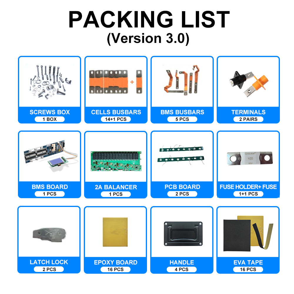 Seplos 3.0 51.2V314AH DIY Battery Kit Grade A EVE314AH LifePO4 Battery EU Stock