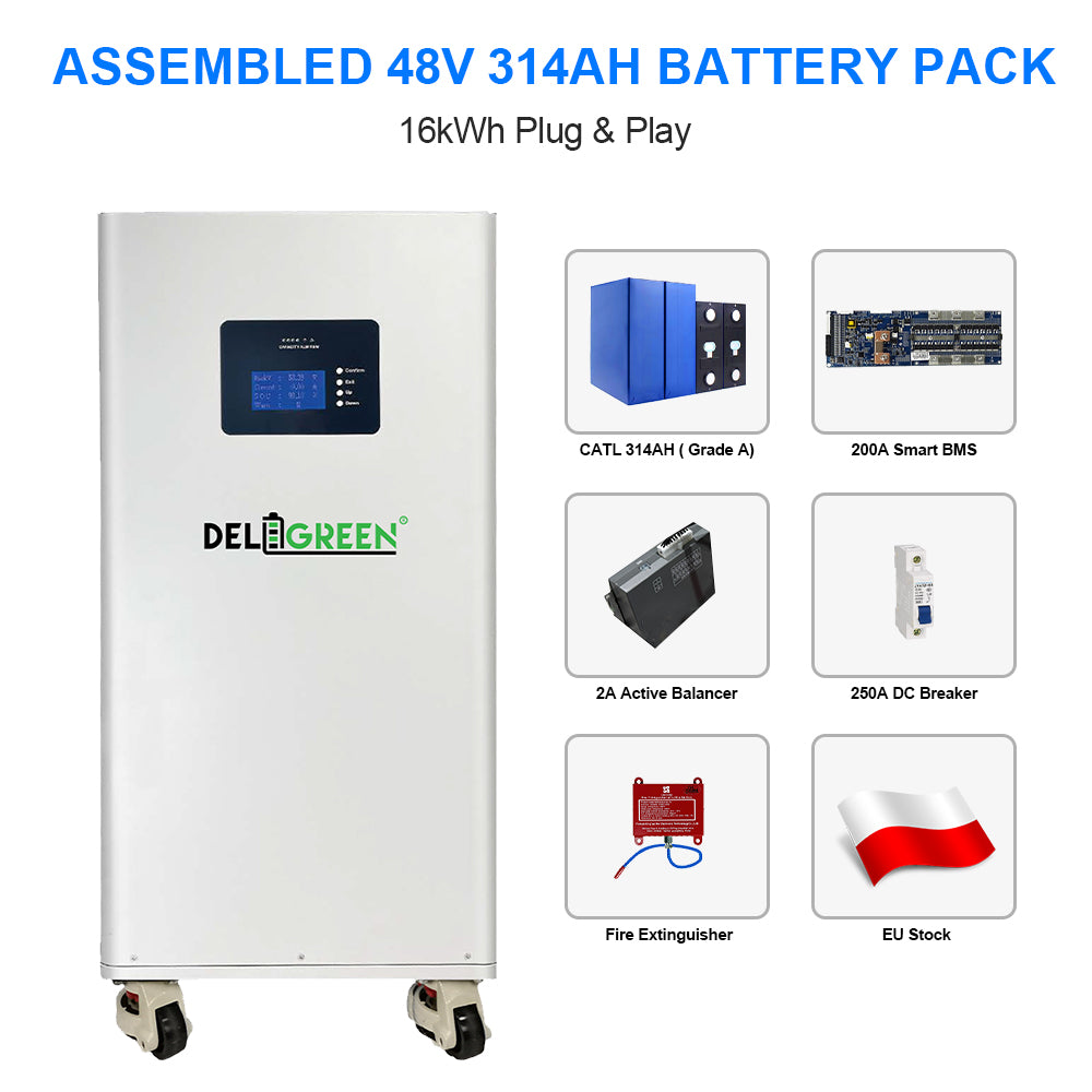 51.2V314AH 16kWh Solar Battery Built-In Heating Pad 250A Circuit Breaker Fire Extinguisher