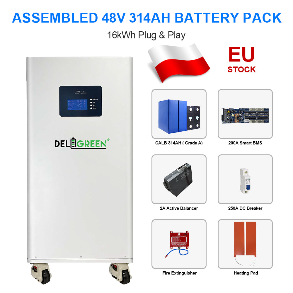 51.2V314AH 16kWh Solar Battery Built-In Heating Pad 250A Circuit Breaker Fire Extinguisher