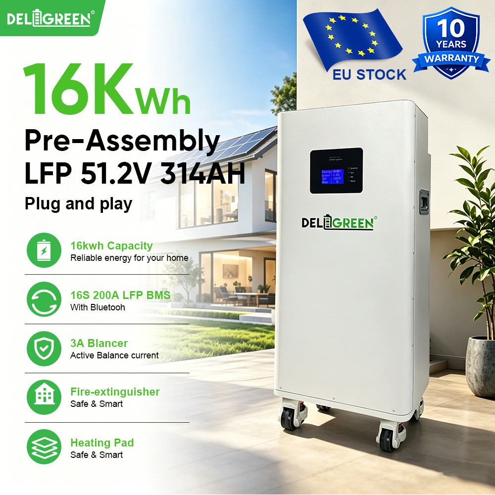 EU Stock 16kWh LiFePO4 Battery 51.2V314AH Built-In Heating Pad Fire Extinguisher For Home Energy Storage