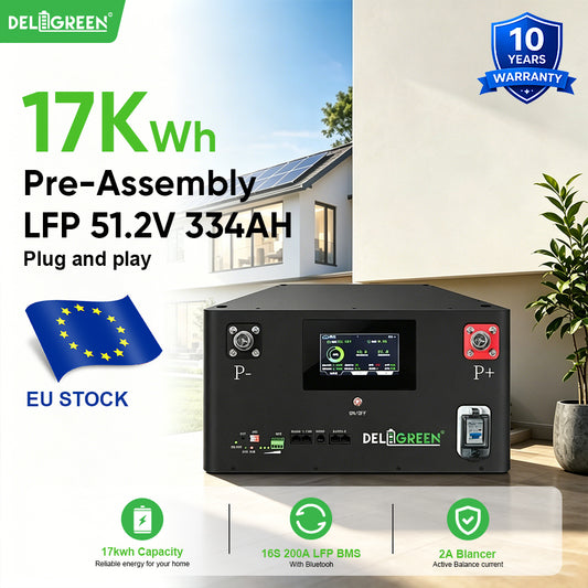 17kWh 51.2V 334AH Pre-assembly Battery Pack with V19 JK BMS, 2A active balancer, 8000 cycles