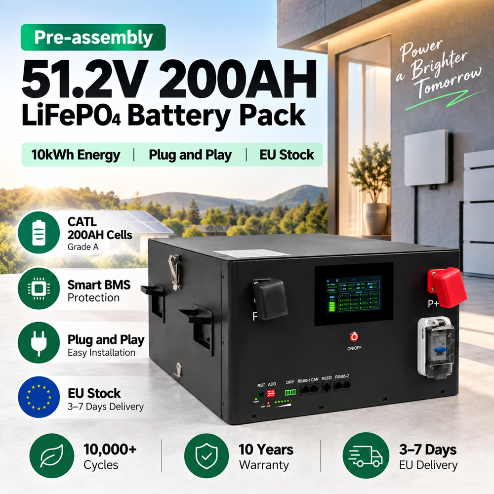 10kWh Pre-assembly 51.2V 200AH  Battery Pack EU Stock