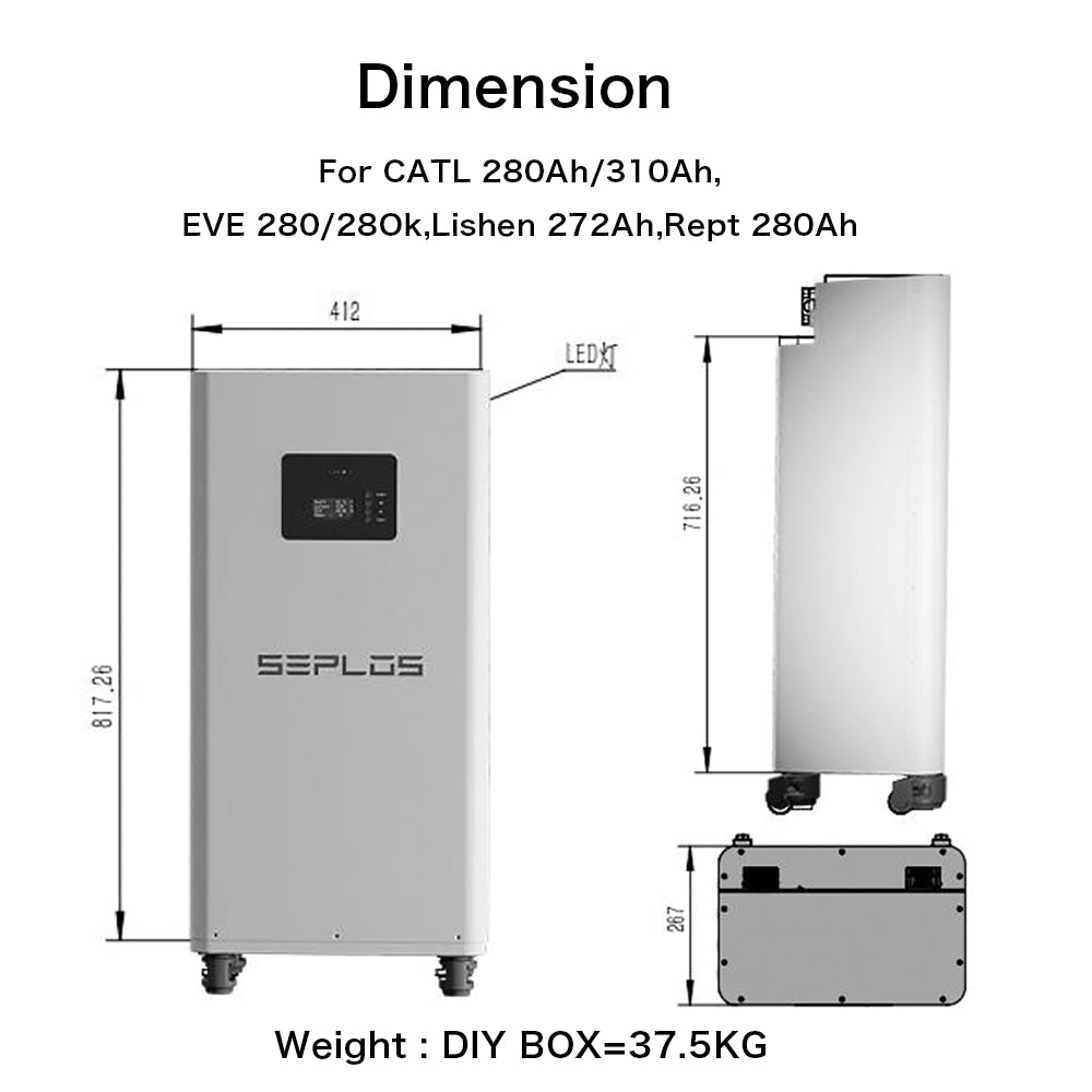 EU Stock 51.2V280AH LifePO4 Battery Case With Seplos BMS