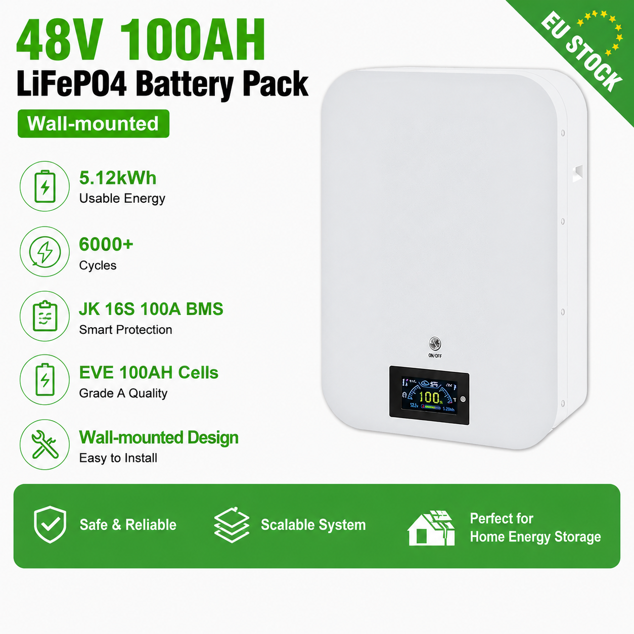 5kWh 48V 100AH  Wall-mounted LiFePO4 Battery Pack